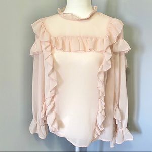 Who What Wear Pink Ruffled High Neck Blouse | S